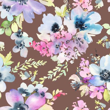 Çiçeklerle suluboya kusursuz desen