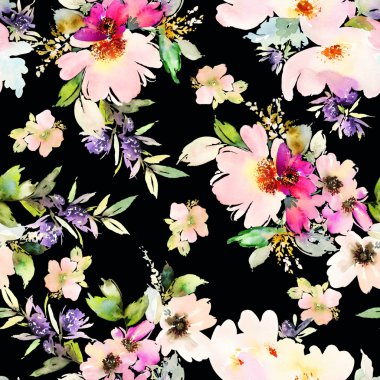 Çiçeklerle suluboya kusursuz desen