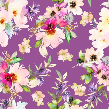 Çiçeklerle suluboya kusursuz desen