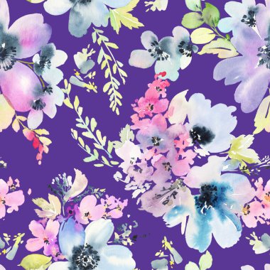 Çiçeklerle suluboya kusursuz desen