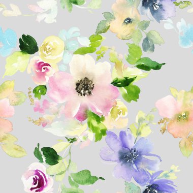 Çiçeklerle suluboya kusursuz desen