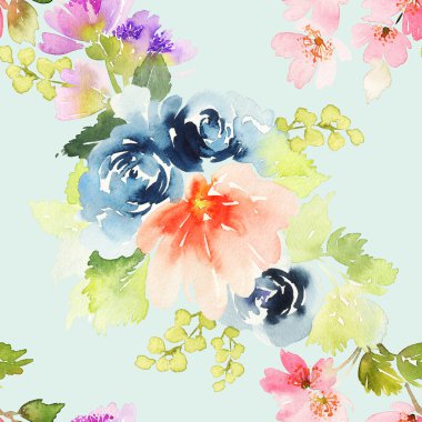 Çiçeklerle suluboya kusursuz desen