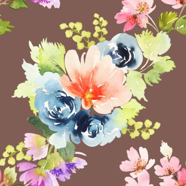 Çiçeklerle suluboya kusursuz desen