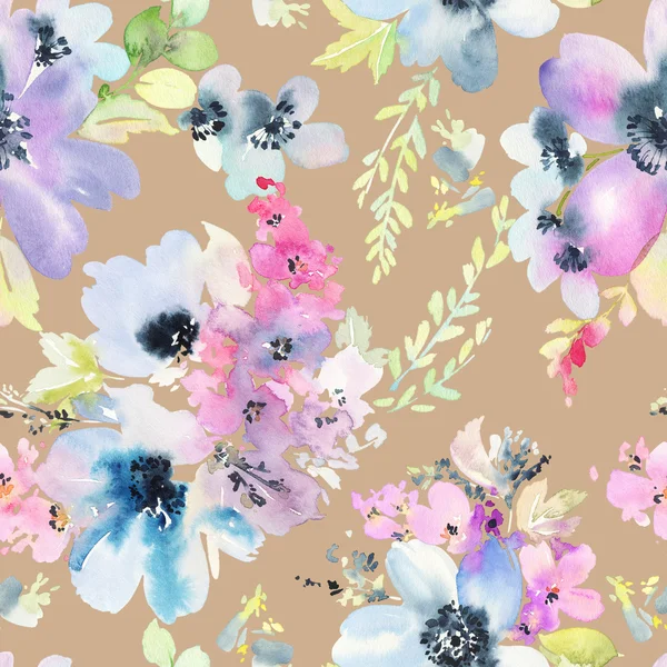 Seamless pattern with flowers watercolor — Stock Photo, Image