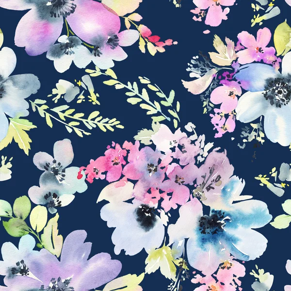 Nahtloses Muster mit Blumen Aquarell — Stockfoto