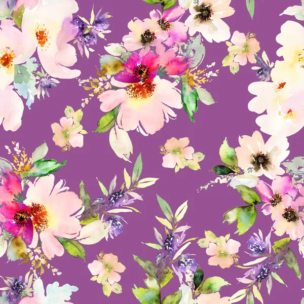 Seamless pattern with flowers watercolor — Stock Photo, Image