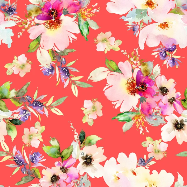 Seamless pattern with flowers watercolor — Stock Photo, Image