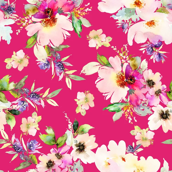 Seamless pattern with flowers watercolor — Stock Photo, Image