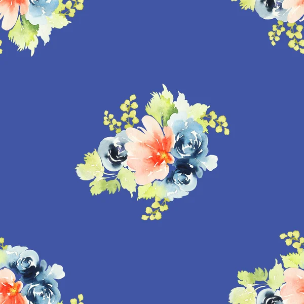 Sömlöst mönster med blommor akvarell — Stockfoto