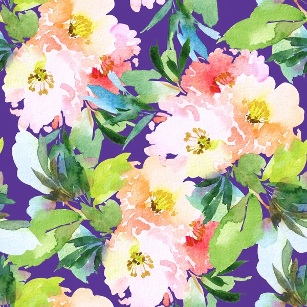 Naadloos patroon met bloemen aquarel — Stockfoto
