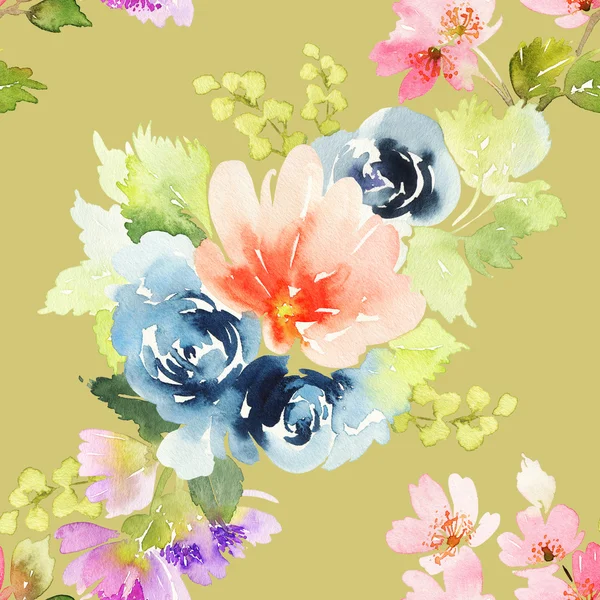 Seamless pattern with flowers watercolor — Stock Photo, Image