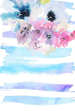 Suluboya çiçekli yaratıcı kartı