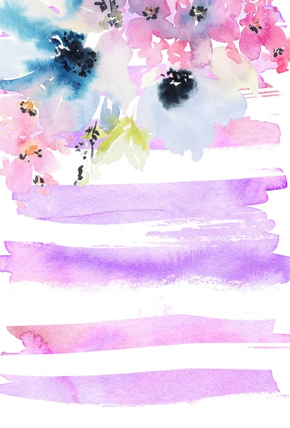 水彩花を持つ創造的なカード — ストック写真