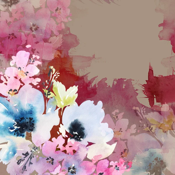 Cartão criativo com flores aquarela — Fotografia de Stock