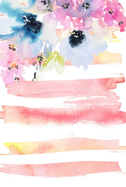 Kreativní karta s květy, akvarel — Stock fotografie