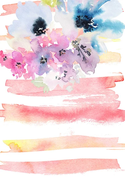 Kreativní karta s květy, akvarel — Stock fotografie