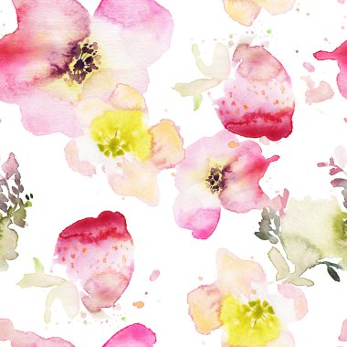 Çilek çiçekler seamless modeli suluboya. Soyut grafik