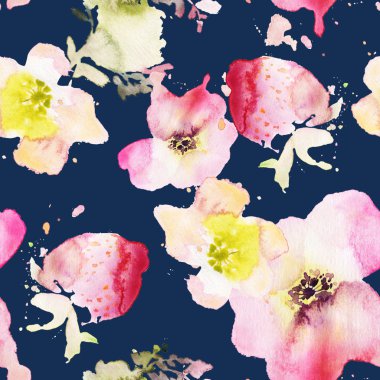 Çilek çiçekler seamless modeli suluboya. Soyut grafik