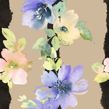 Çiçeklerle suluboya kusursuz desen