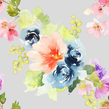 Çiçeklerle suluboya kusursuz desen