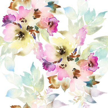 Çiçeklerle suluboya kusursuz desen