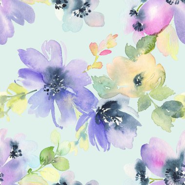 Çiçeklerle suluboya kusursuz desen