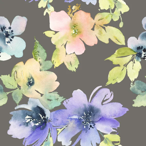 Bezešvé vzor s květy akvarel — Stock fotografie