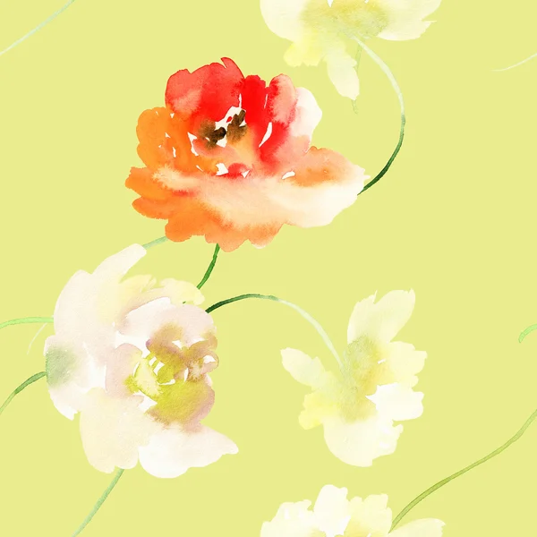 Бесшовный узор с цветами акварелью — стоковое фото