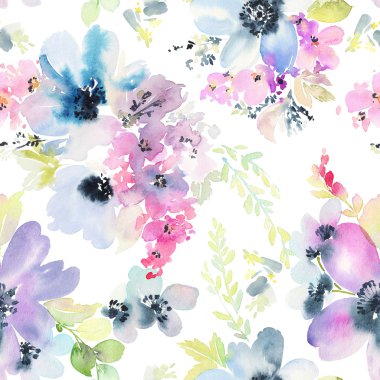 Çiçeklerle suluboya kusursuz desen