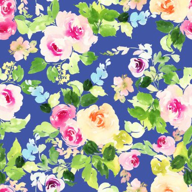 Çiçeklerle suluboya kusursuz desen