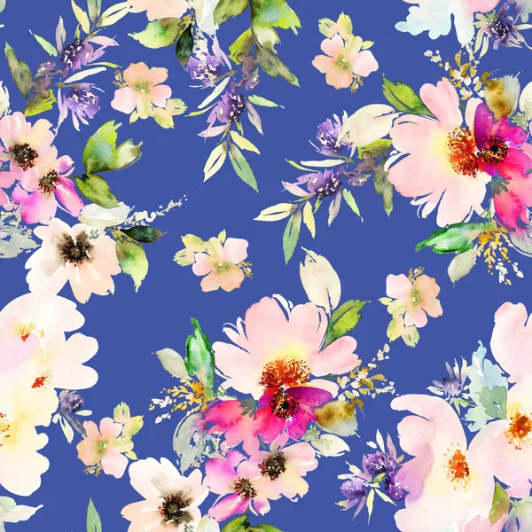 Seamless pattern with flowers watercolor — Stock Photo, Image