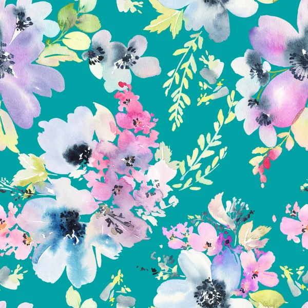 Seamless pattern with flowers watercolor — Stock Photo, Image