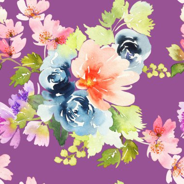 Çiçeklerle suluboya kusursuz desen