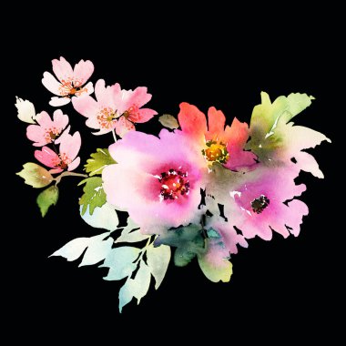 Çiçekler suluboya çizimi