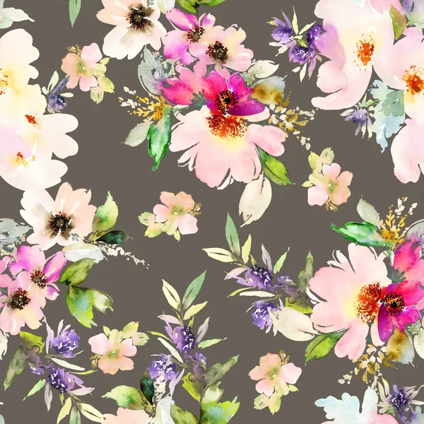 Безшовний візерунок з квітами акварель — стокове фото