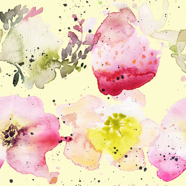 Akwarela bezszwowe wzór kwiaty truskawek. Abstrakcyjne grafiki — Zdjęcie stockowe