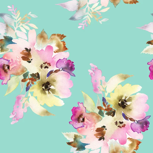 Seamless pattern with flowers watercolor — Stock Photo, Image