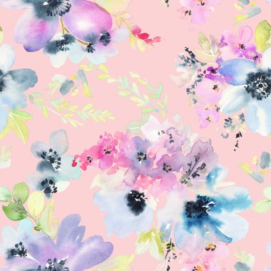 Çiçeklerle suluboya kusursuz desen