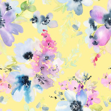 Çiçeklerle suluboya kusursuz desen