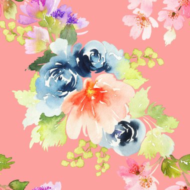 Çiçeklerle suluboya kusursuz desen