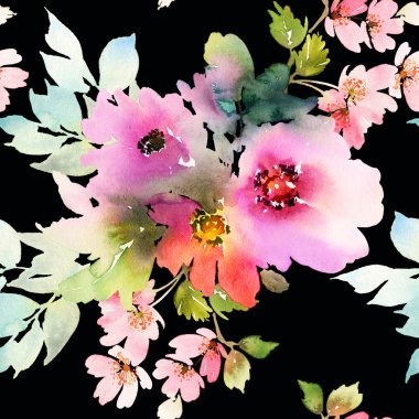Çiçeklerle suluboya kusursuz desen