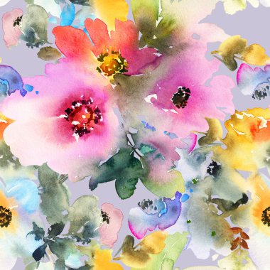 Çiçeklerle suluboya kusursuz desen