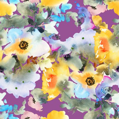 Çiçeklerle suluboya kusursuz desen