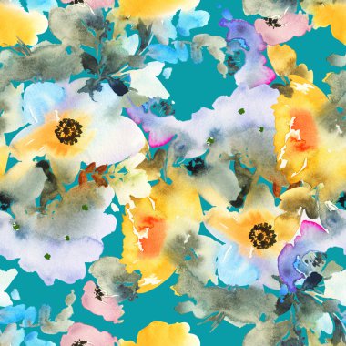 Çiçeklerle suluboya kusursuz desen