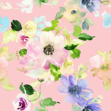 Çiçeklerle suluboya kusursuz desen