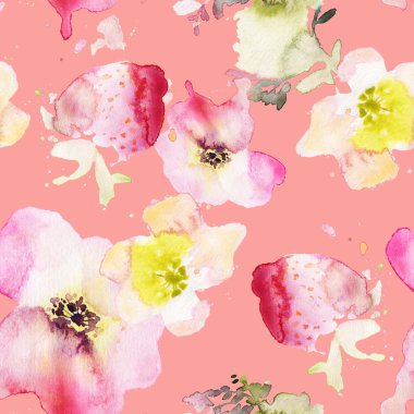 Çilek çiçekler seamless modeli suluboya. Soyut grafik.