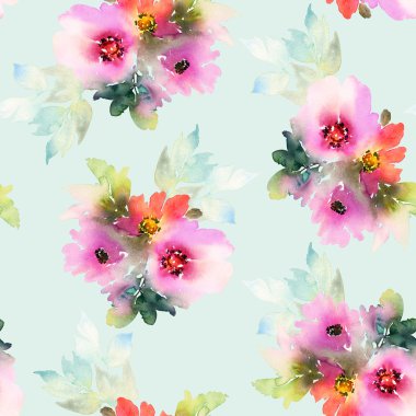 Çiçeklerle suluboya kusursuz desen