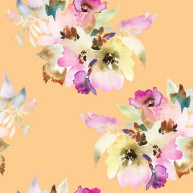 Çiçeklerle suluboya kusursuz desen