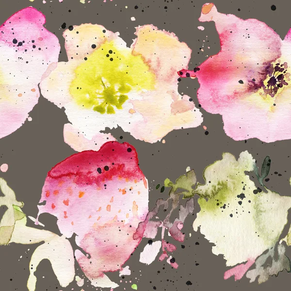 Akwarela bezszwowe wzór kwiaty truskawek. Abstrakcyjne grafiki. — Zdjęcie stockowe