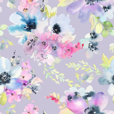 Çiçeklerle suluboya kusursuz desen